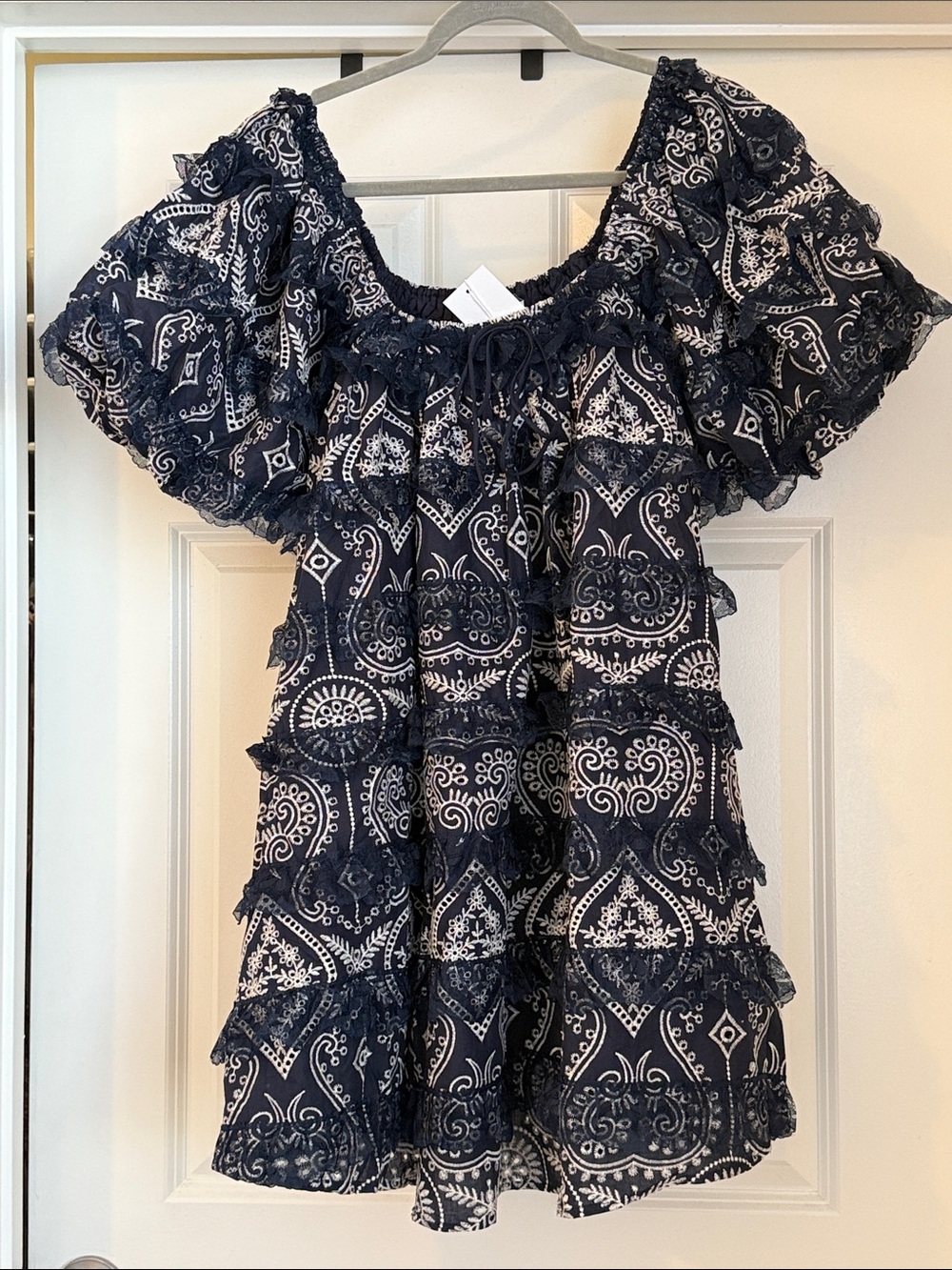 NWT Navy Paisley Short Sleeve Square Neck Dress